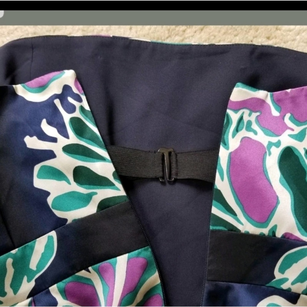 TIBI Anthropologie  Sz 2 Silk Dress Strapless Blue Teal Purple Floral - Picture 7 of 10